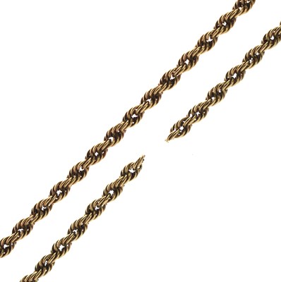 Lot 80 - Yellow metal rope link chain (a/f), stamped '375'