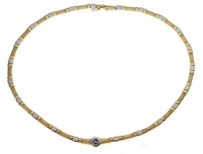 Lot 65 - Sapphire and diamond yellow and white metal collar necklace, stamped '585'