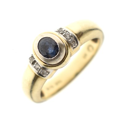 Lot 13 - Sapphire and diamond yellow and white metal ring, stamped '585'