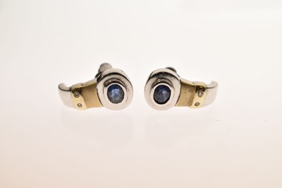 Lot 95 - Pair of sapphire and diamond yellow and white metal earrings, stamped '585'