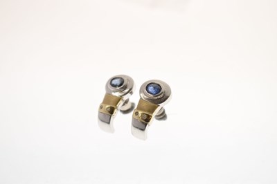 Lot 95 - Pair of sapphire and diamond yellow and white metal earrings, stamped '585'