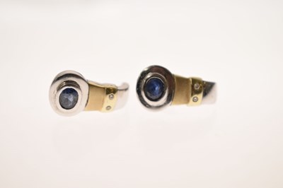 Lot 95 - Pair of sapphire and diamond yellow and white metal earrings, stamped '585'
