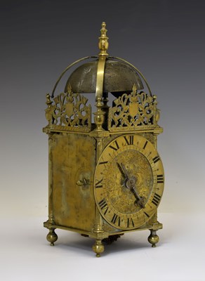 Lot 484 - Charles I brass lantern clock - 'William Sellwood at ye Mearemayde in Lothburi'
