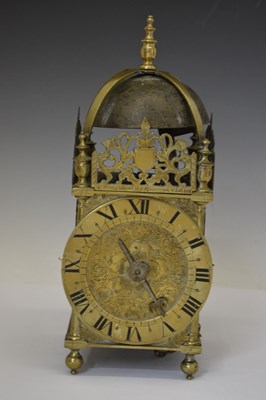 Lot 484 - Charles I brass lantern clock - 'William Sellwood at ye Mearemayde in Lothburi'