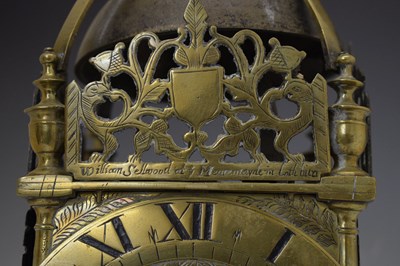 Lot 484 - Charles I brass lantern clock - 'William Sellwood at ye Mearemayde in Lothburi'