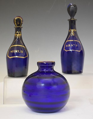 Lot 400 - Two early 19th century Bristol blue glass decanters, etc