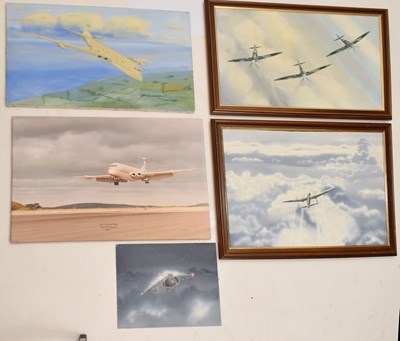 Lot 521 - Barry Wallond (20th century) - Four oil paintings of aeroplanes, together with a photographic print