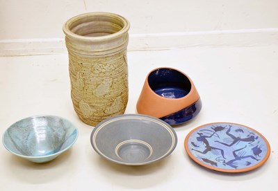 Lot 628 - Studio Pottery - Large stoneware vase or stick stand, etc