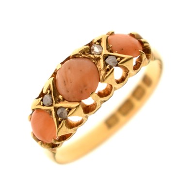 Lot 19 - Late Victorian coral and diamond 18ct gold ring