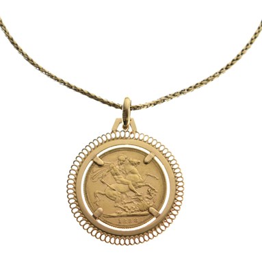 Lot 189 - Queen Victoria gold sovereign, 1888, with yellow metal pendant frame