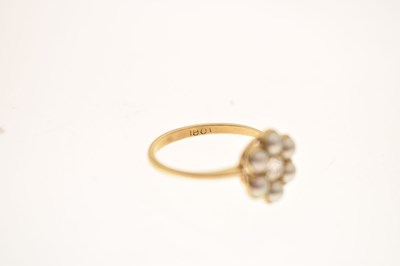 Lot 15 - Late 19th / Early 20th century diamond and pearl yellow metal flower head ring