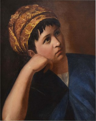 Lot 466 - English School, 20th century - Oil on canvas - Portrait of a young lady
