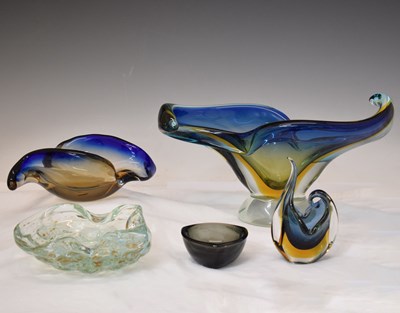 Lot 611 - Murano Sommerso vase, two coquille-shaped sculptural bowls, etc