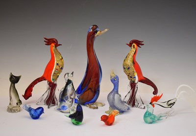 Lot 612 - Murano style glass animals, birds of paradise, duck, cat, etc