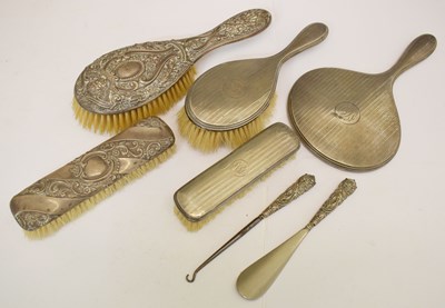 Lot 199 - Group of silver backed dressing table items