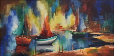 Lot 465 - Contemporary - Oil on canvas - Abstract shipping scene