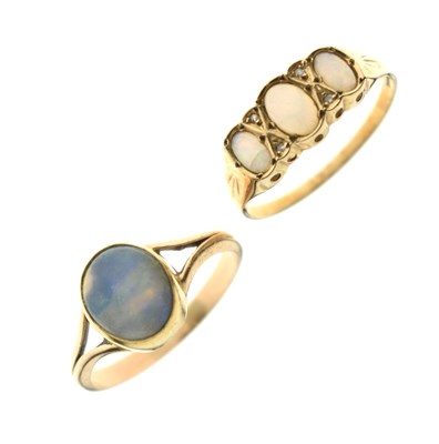Lot 37 - 9ct gold opal and diamond dress ring and an opal triplet ring