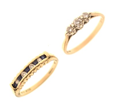 Lot 38 - Diamond three-stone 9ct gold ring, and a sapphire and diamond 9ct gold dress ring