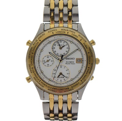 Lot 166 - Seiko - Olympic World Timer stainless steel bracelet watch