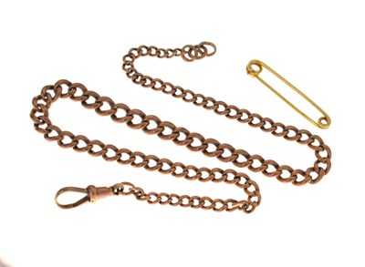 Lot 79 - 9ct rose gold graduated curb link watch chain, and a '9ct' safety pin clasp