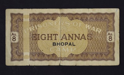 Lot 215 - Prisoner of War Camp currency money, India - Eight Annas, Group 1 Bhopal