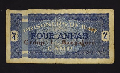 Lot 216 - Prisoner of War Camp currency money, India - Four Annas, Group 1 Bangalore