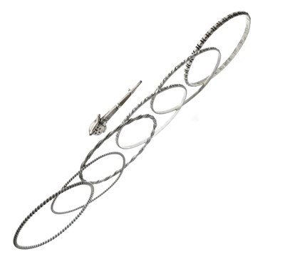 Lot 120 - Six white metal bangles and a Scottish sword kilt pin/brooch