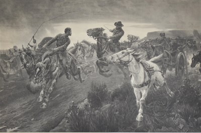Lot 373 - Boer War interest engraving - After John Charlton - The Retreat of the Boer Artillery to Paardberg