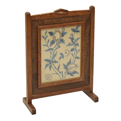 Lot 592 - Early 20th century oak and embroidered firescreen