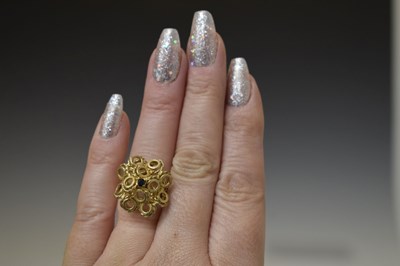 Lot 14 - Sapphire 9ct yellow gold dress ring