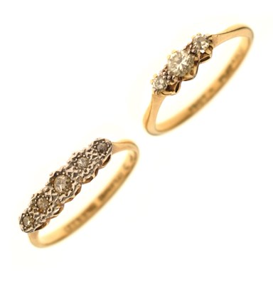 Lot 8 - Three-stone diamond ring, and a five-stone diamond ring, both stamped 18ct Plat