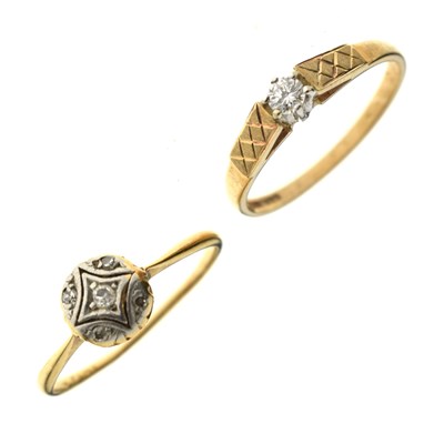 Lot 7 - Solitaire diamond 9ct gold ring, and an illusion set diamond ring
