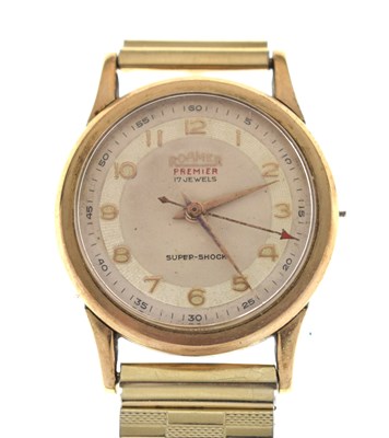 Lot 168 - Roamer - 1950s Premier 9ct gold case bracelet watch