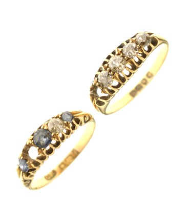 Lot 24 - Two early 20th century 18ct gold five-stone rings (a/f)