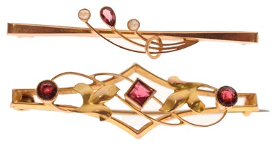 Lot 64 - Two early 20th century gem-set bar brooches