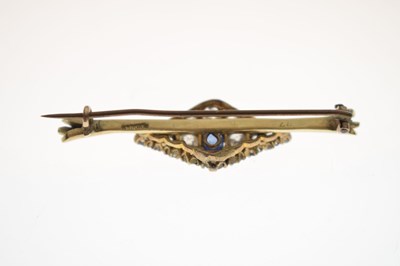 Lot 38 - Diamond and sapphire 18ct yellow metal brooch