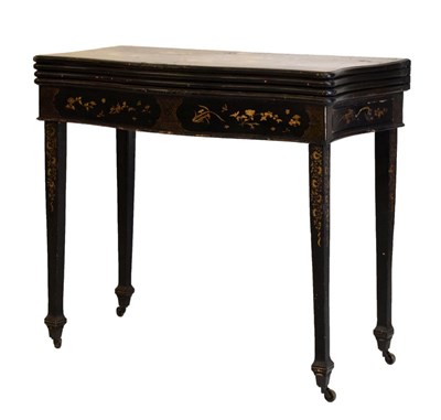 Lot 591 - Unusual 19th Century Chinese export black lacquer triple-top games table
