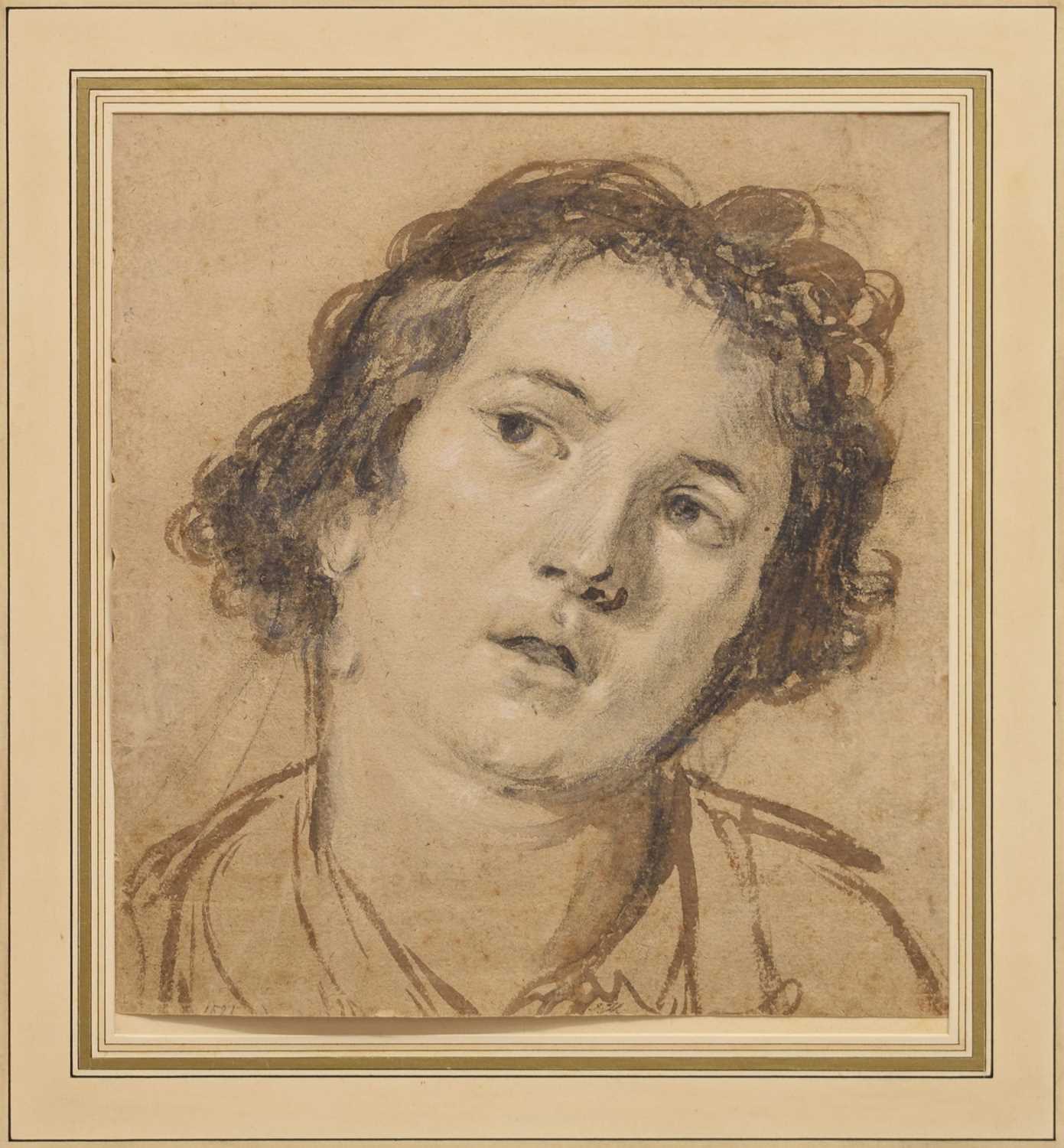Lot 387 - Attributed to Jan de Bray, (Dutch, 1626/7-1697) - Chalk and watercolour wash - Head of a youth