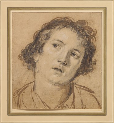 Lot 387 - Attributed to Jan de Bray, (Dutch, 1626/7-1697) - Chalk and watercolour wash - Head of a youth