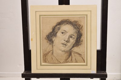 Lot 387 - Attributed to Jan de Bray, (Dutch, 1626/7-1697) - Chalk and watercolour wash - Head of a youth