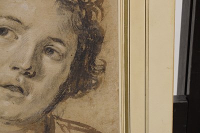 Lot 387 - Attributed to Jan de Bray, (Dutch, 1626/7-1697) - Chalk and watercolour wash - Head of a youth