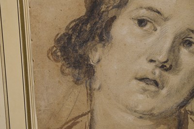 Lot 387 - Attributed to Jan de Bray, (Dutch, 1626/7-1697) - Chalk and watercolour wash - Head of a youth