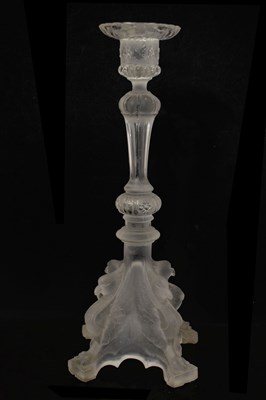Lot 401 - Moulded frosted glass candlestick with griffins