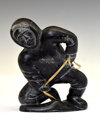 Lot 273 - Abraham Pov (1927-1994) - Inuit stone carving of a fisherman