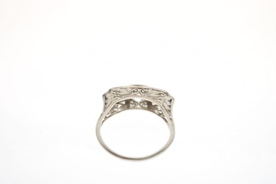 Lot 4 - Art Deco diamond and sapphire unmarked white metal three stone ring