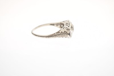 Lot 4 - Art Deco diamond and sapphire unmarked white metal three stone ring