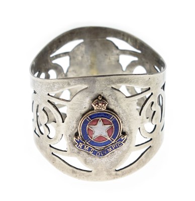 Lot 228 - White Star Line silver plated napkin ring with enamel decoration for R.M.S. Olympic