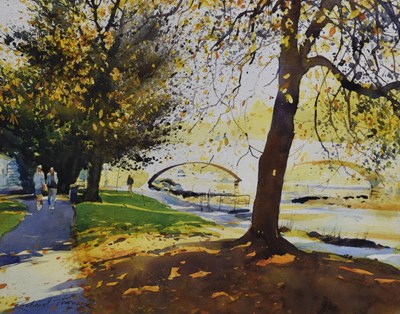 Lot 449 - Richard Thorn, RI SWA (b.1952)- Watercolour - Walkers and Joggers