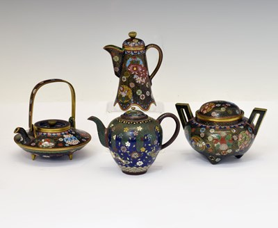 Lot 354 - Japanese cloisonné enamel three piece service attributed to Takahara Komajiro, plus a teapot