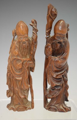 Lot 443 - Two Chinese carved rootwood figuires of Shoulao